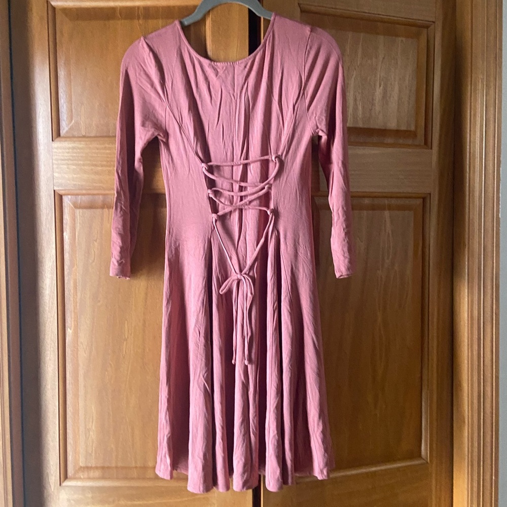 🆕 Pink Coral Long Sleeve Tie-Back Dress